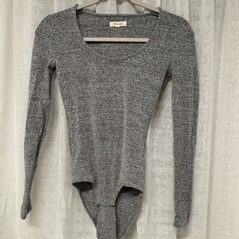 Madewell Heather Gray Long Sleeve Bodysuit